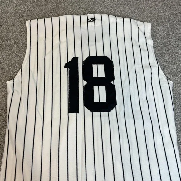 Sox Jersey Mens Medium White Black Baseball Pinstripe Button Front 18 Sleeveless - Picture 10 of 13